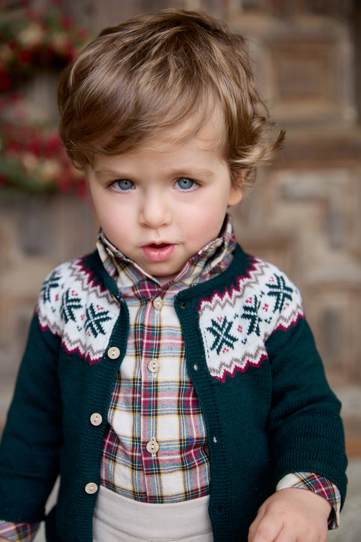 "Rowan" Bottle Green Fair Isle Knitted Cardigan