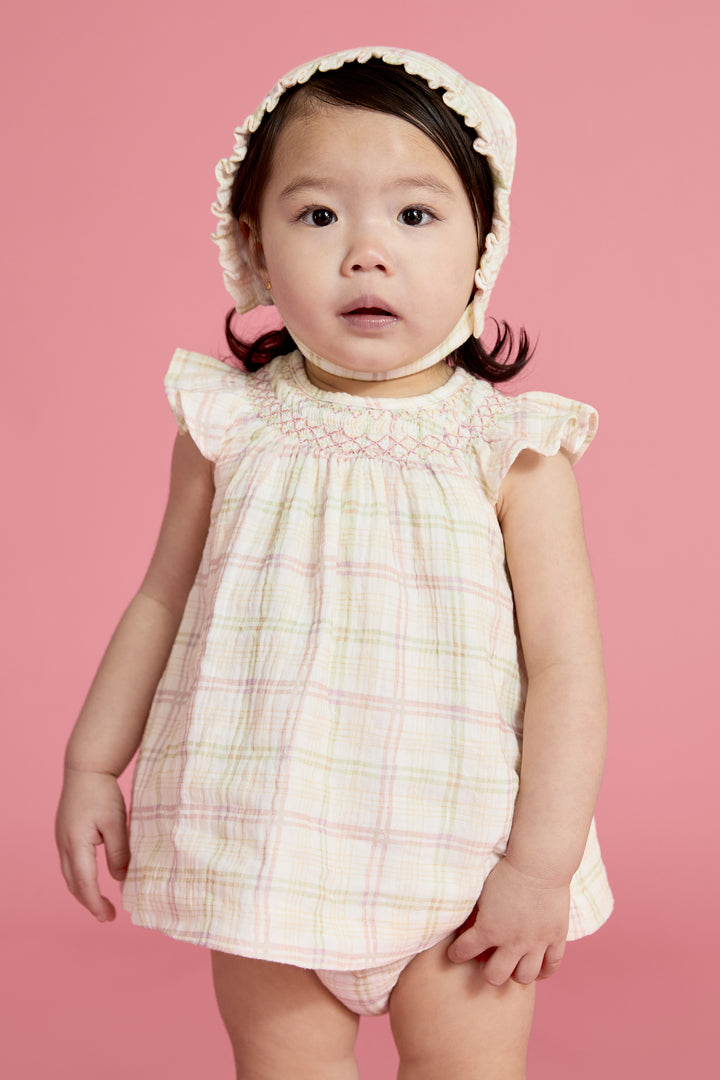 "Beatrix" Pastel Check Smocked Dress & Bloomers