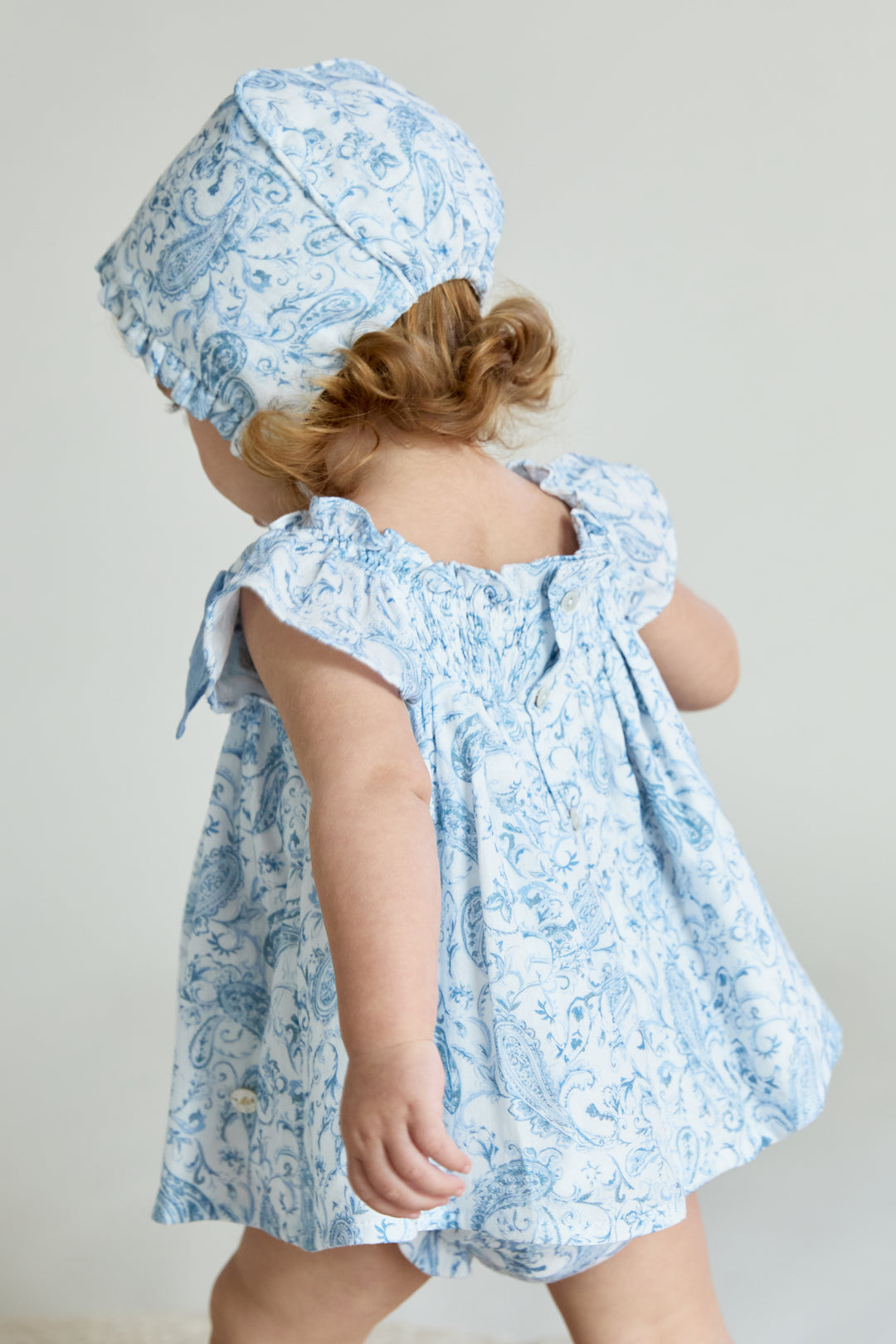 "Theodora" Blue Paisley Bow Dress & Bloomers