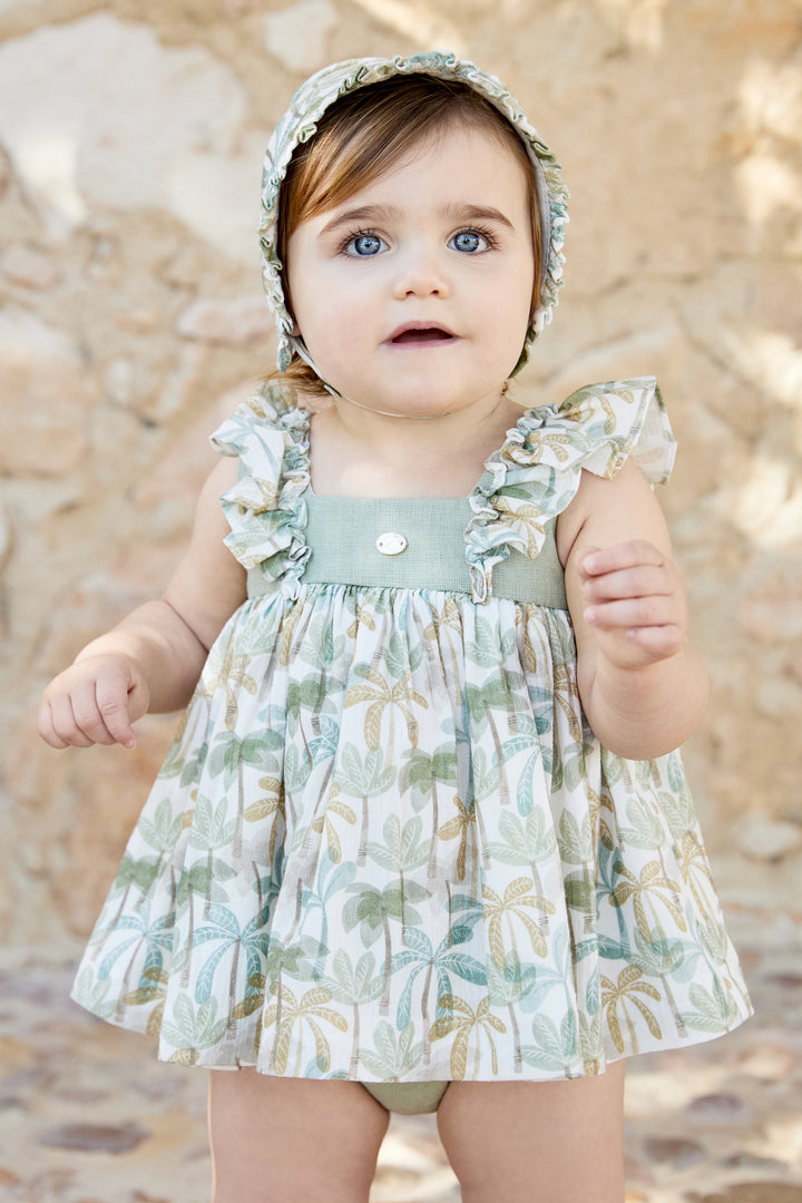 "Augusta" Sage Green Palm Tree Dress & Bloomers