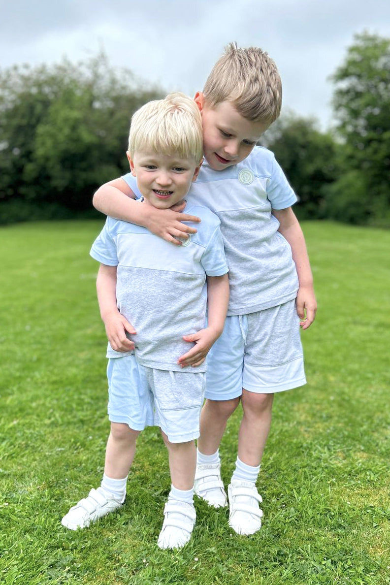 Mintini Baby "Reagan" Baby Blue & Grey T-Shirt & Shorts | Millie and John