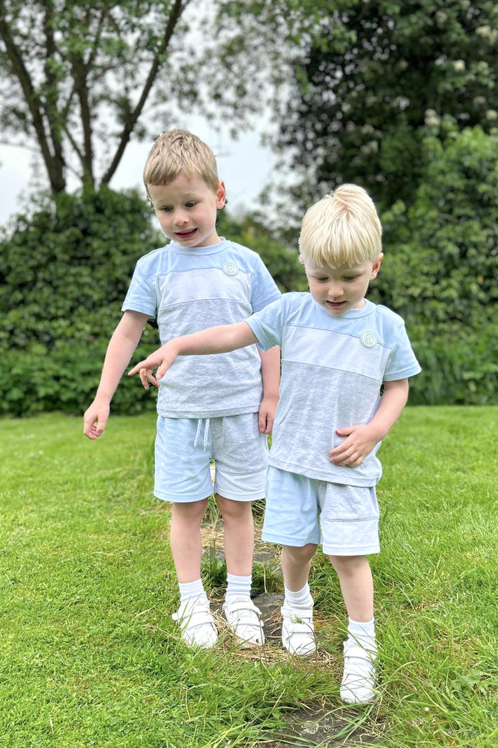 Mintini Baby "Reagan" Baby Blue & Grey T-Shirt & Shorts | Millie and John