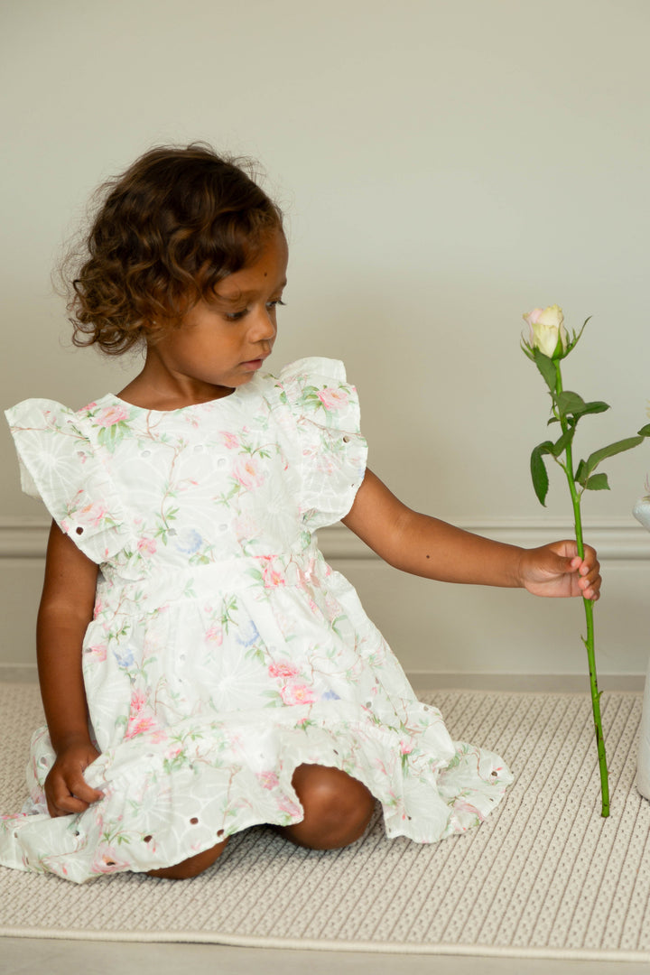 "Polly" Ivory & Pink Floral Broderie Dress