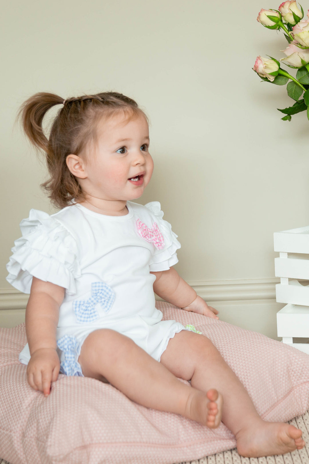 "Lucy" White Gingham Bow Top & Bloomers