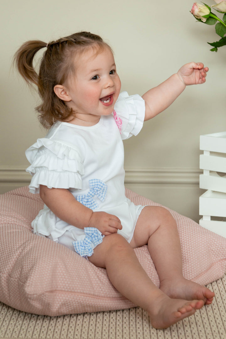 "Lucy" White Gingham Bow Top & Bloomers