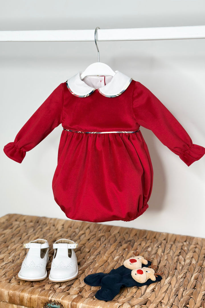 Puro Mimo "Benjamin" Red Velvet Tartan Romper | Millie and John