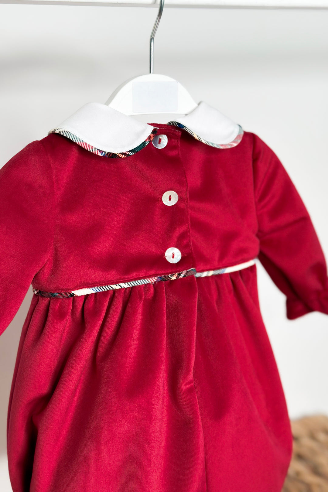 Puro Mimo "Benjamin" Red Velvet Tartan Romper | Millie and John