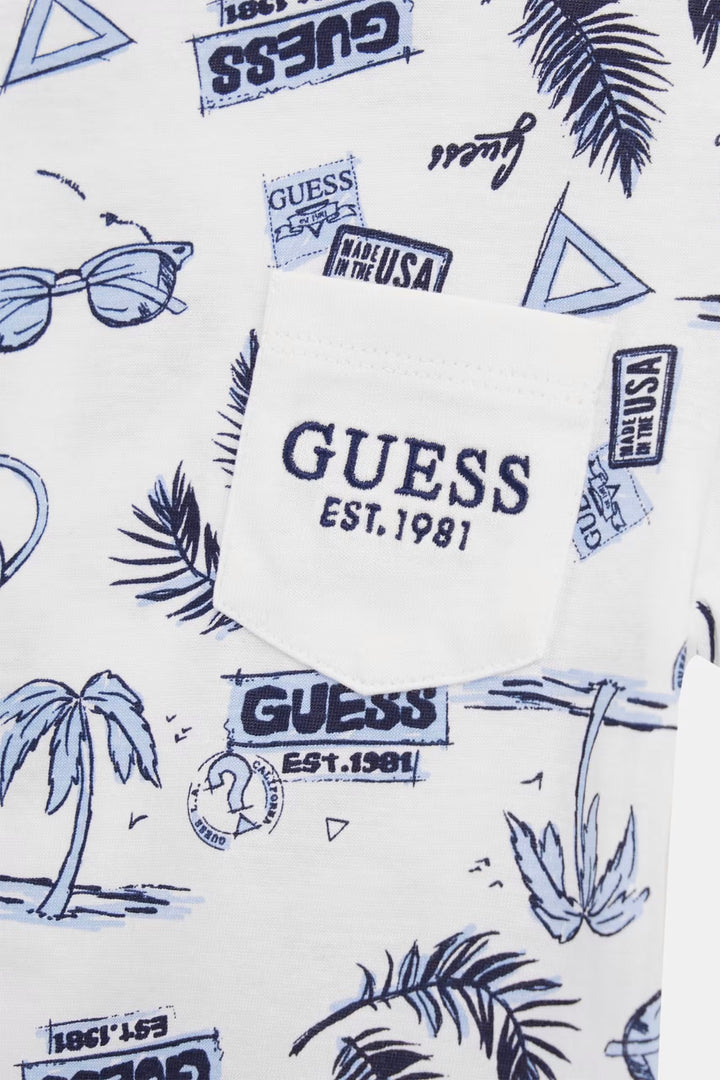 White & Blue Summer Print T-Shirt & Shorts