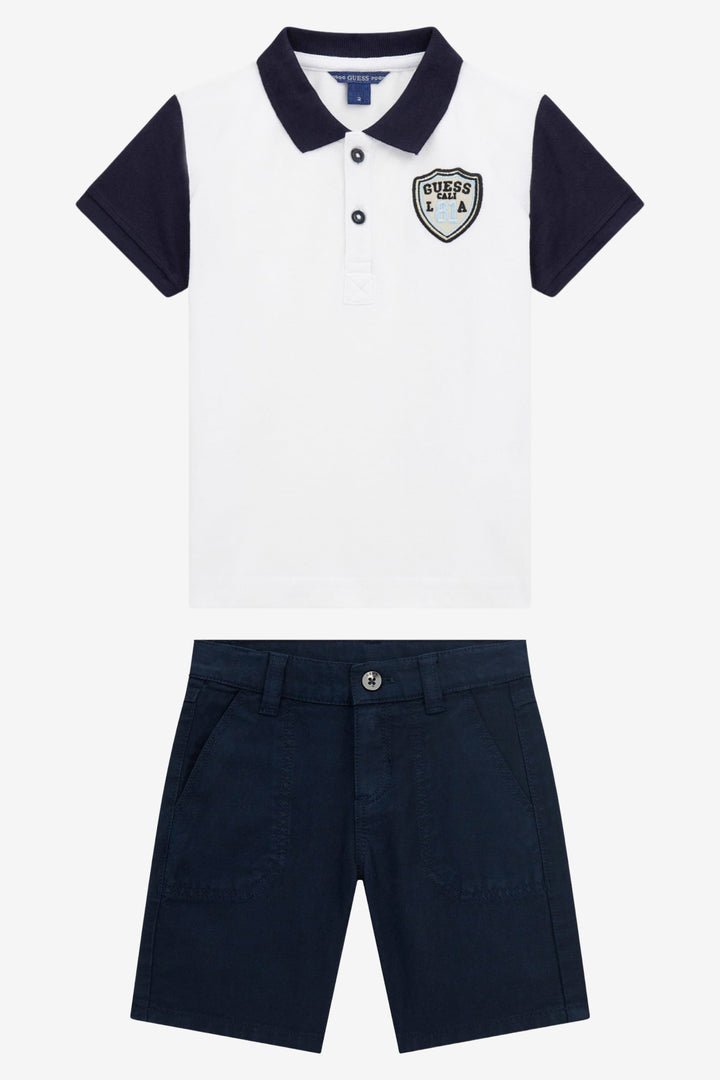 "Fraser" White & Navy Polo Shirt & Shorts