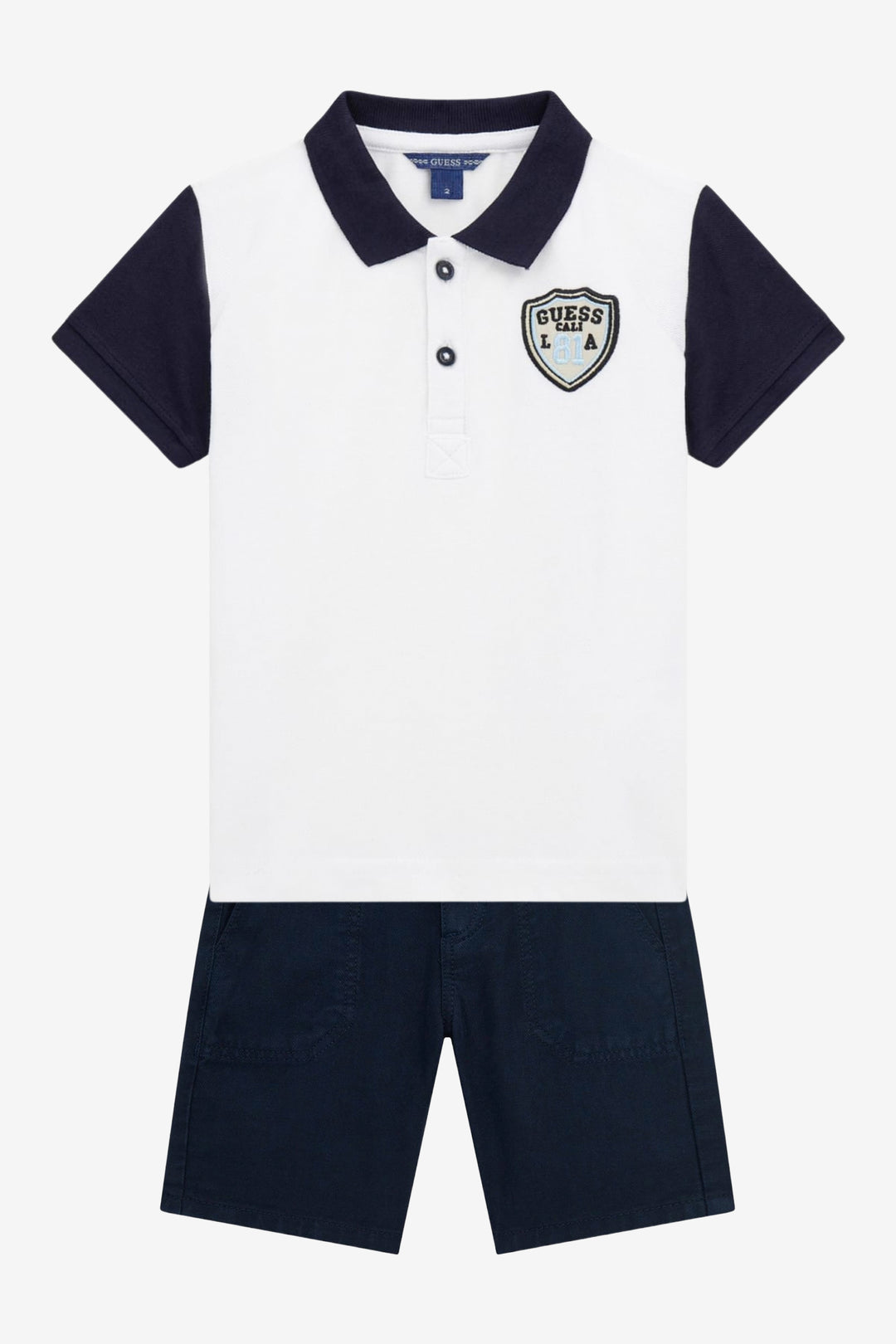 "Fraser" White & Navy Polo Shirt & Shorts