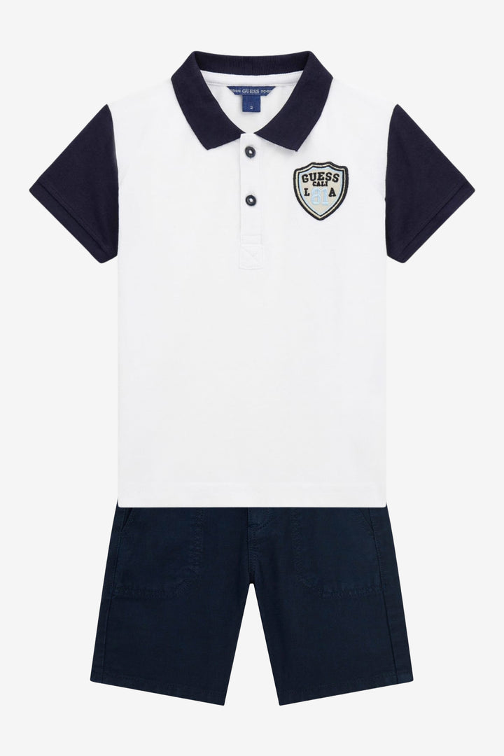 "Fraser" White & Navy Polo Shirt & Shorts