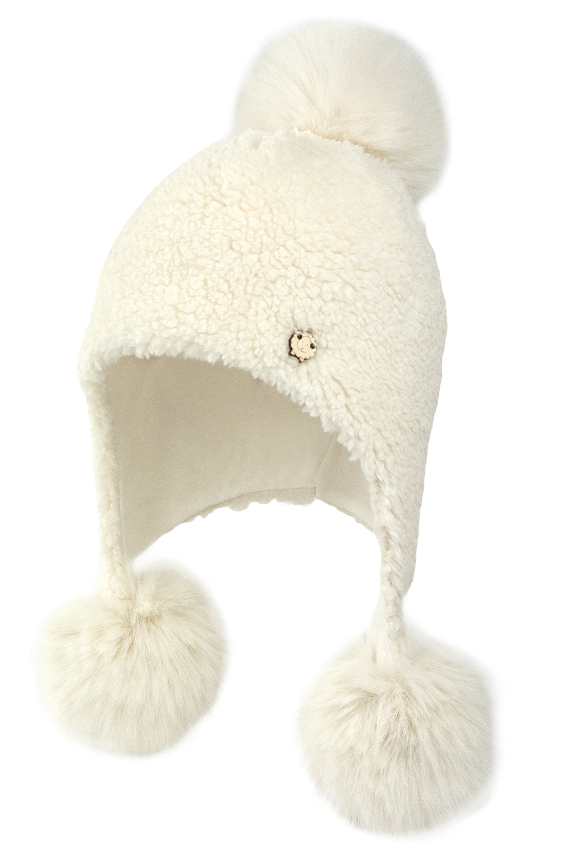 Cream hat with fur best sale pom pom