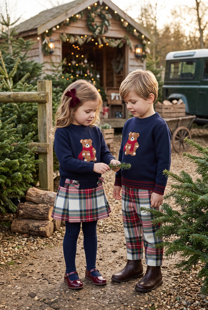 "Ezra" Navy Teddy Jumper &amp; Tartan Trousers