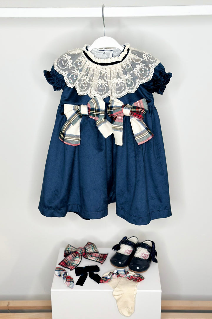 "Isobella" Midnight Blue Velvet Tartan Dress