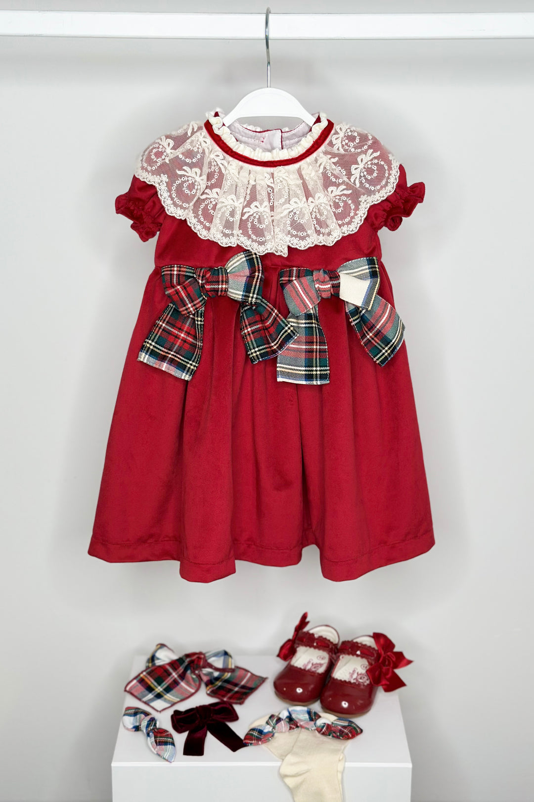 "Isobella" Red Velvet Tartan Dress
