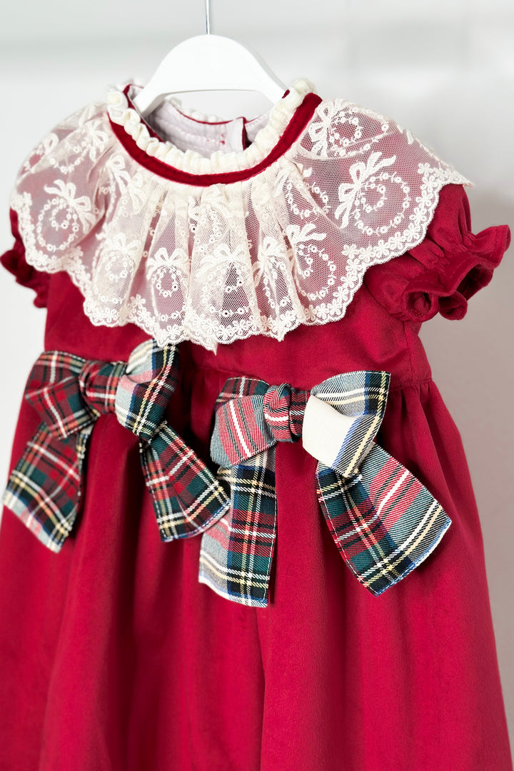 "Isobella" Red Velvet Tartan Dress