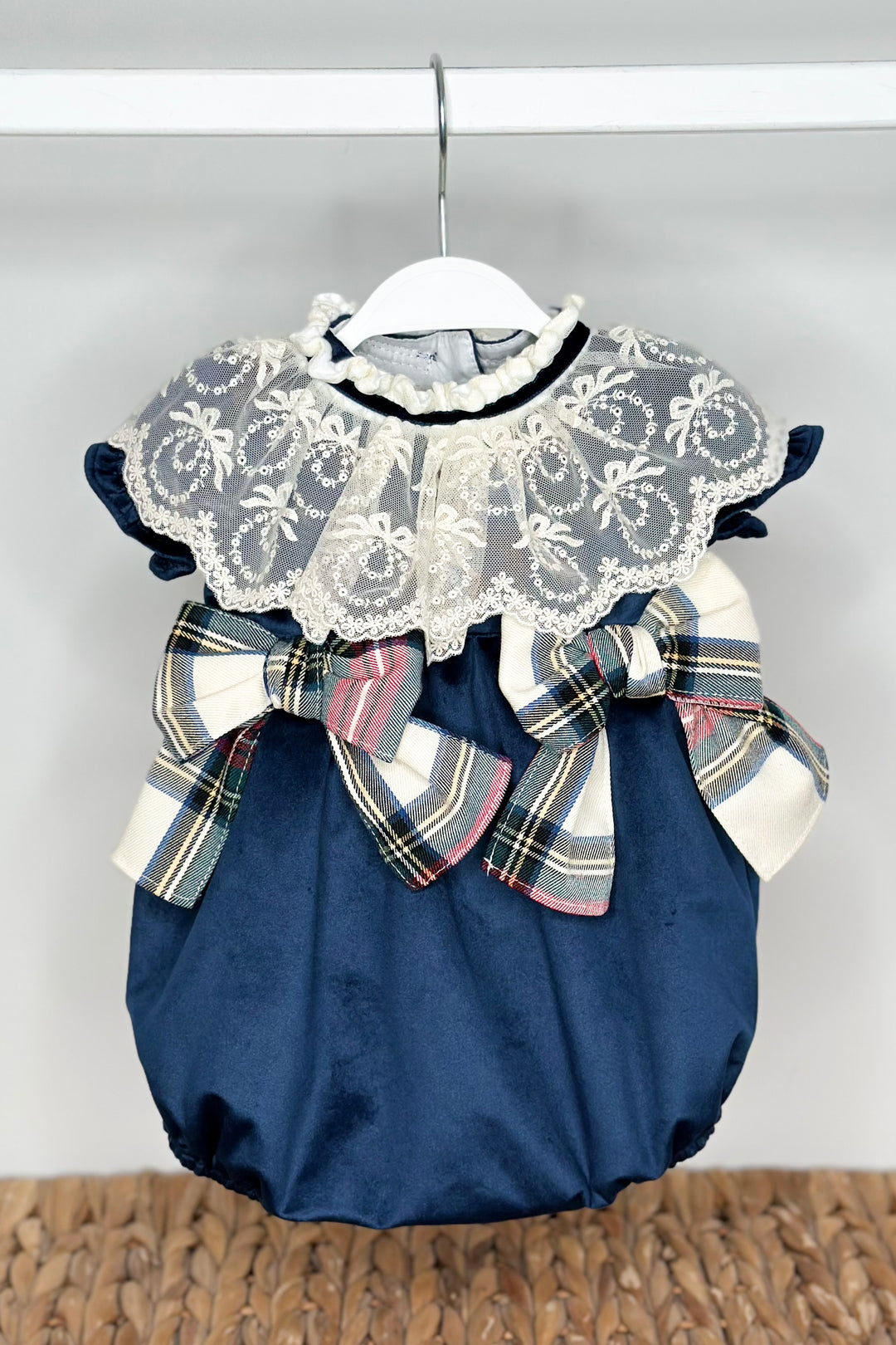 "Arianna" Midnight Blue Velvet Tartan Romper
