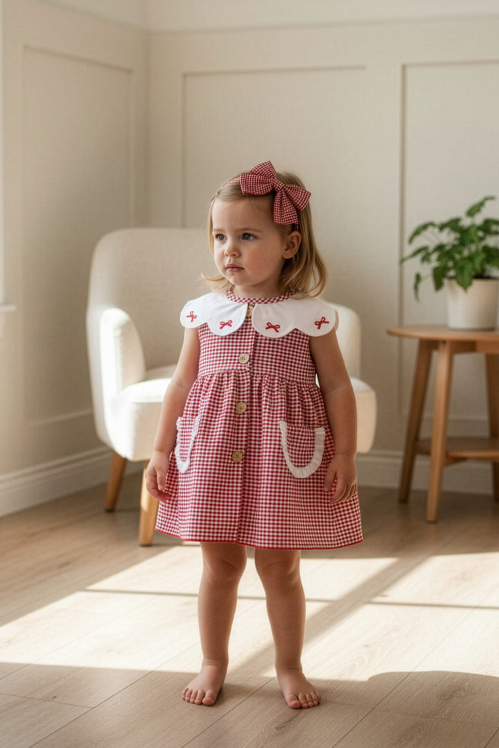 "Dixie" Red Gingham Bow Dress & Bloomers