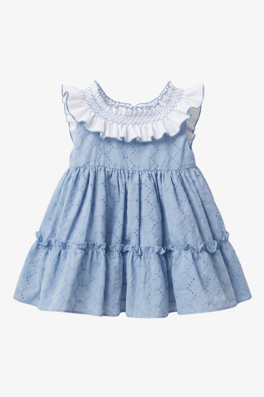 "Ophelia" Blue Broderie Anglaise Smocked Dress &amp; Bloomers