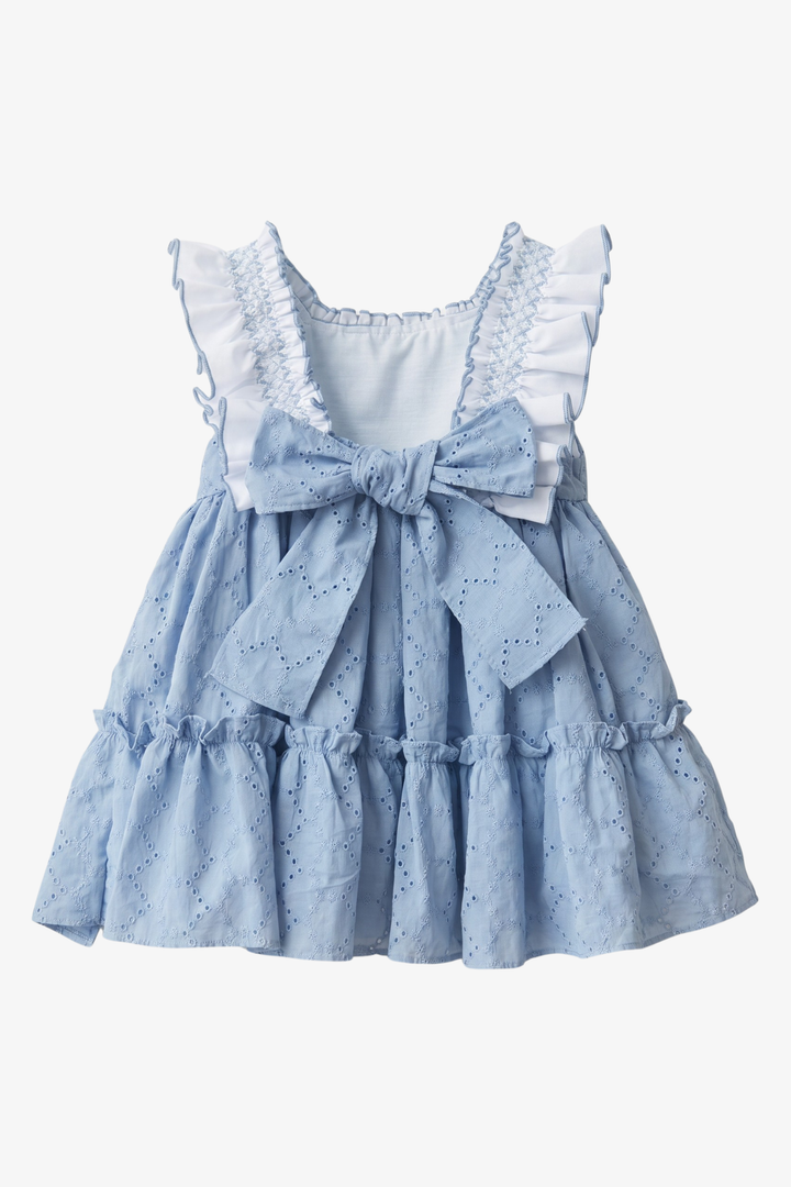 "Ophelia" Blue Broderie Anglaise Smocked Dress &amp; Bloomers