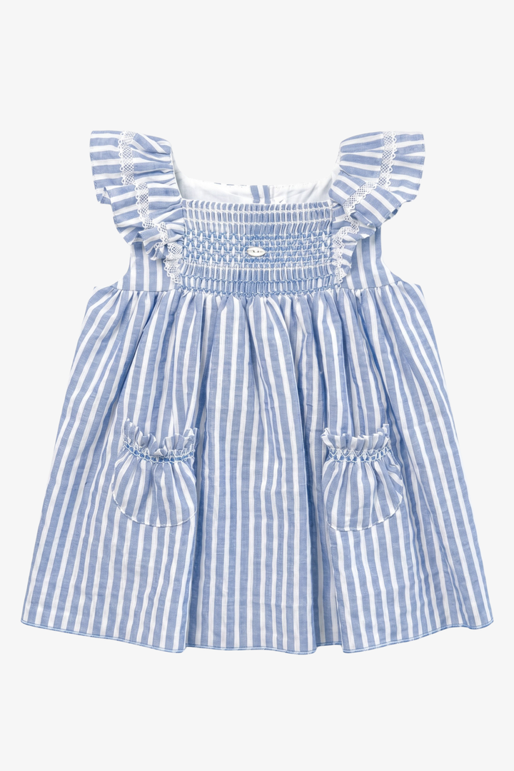"Liana" Blue Striped Smocked Dress &amp; Bloomers
