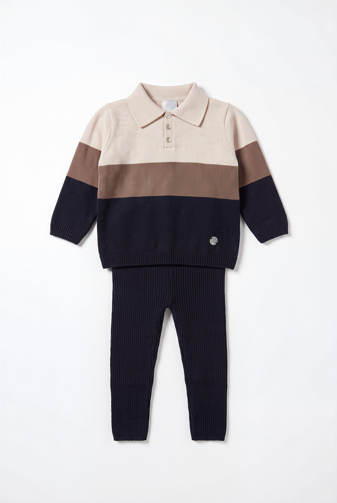 "Louis" Navy &amp; Chocolate Knitted Polo Shirt &amp; Leggings