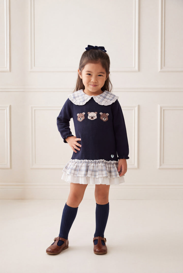 "Felicity" Navy Teddy Bear Knitted Dress