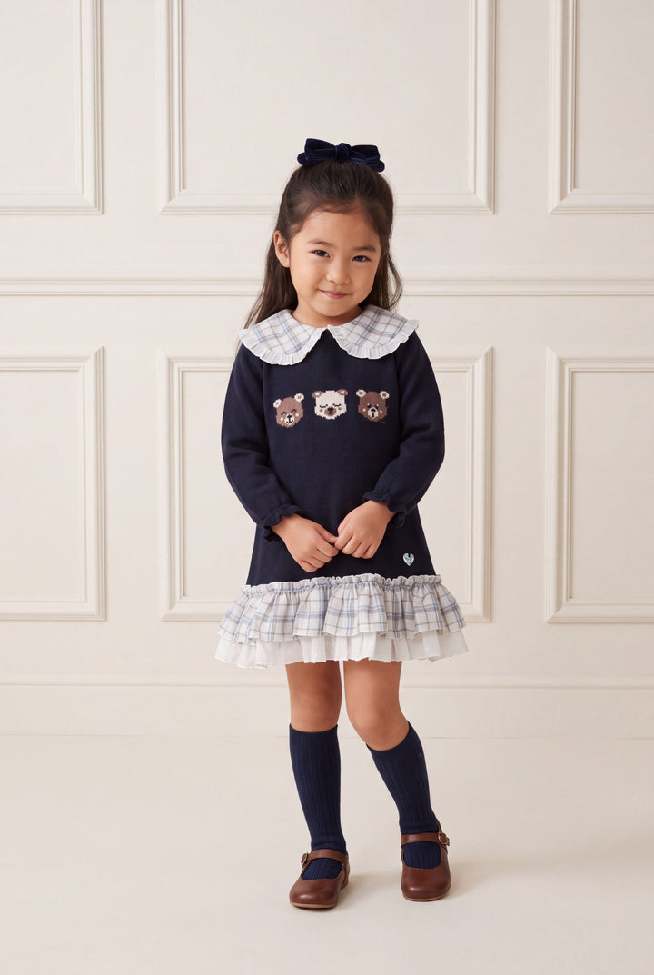 "Felicity" Navy Teddy Bear Knitted Dress