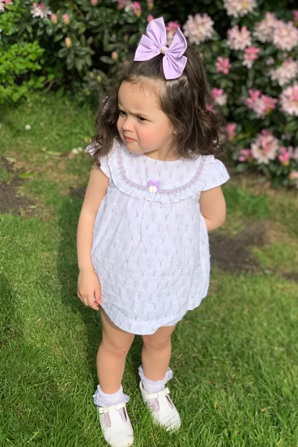 Martín Aranda "Dorothea" Lavender Floral Smocked Dress & Bloomers | Millie and John