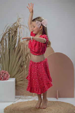 Jamiks "Ophelie" Red Floral Bardot Top & Skirt | Millie and John