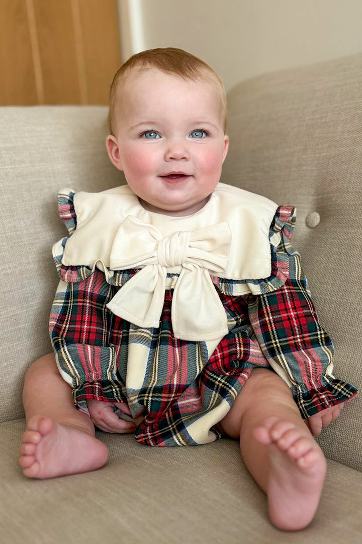 "Isabella" Red & Ivory Tartan Velvet Romper