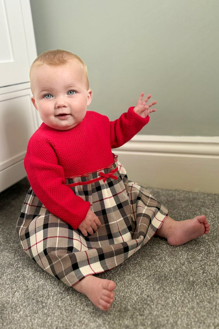 "Ivy" Red Half Knit Tartan Dress