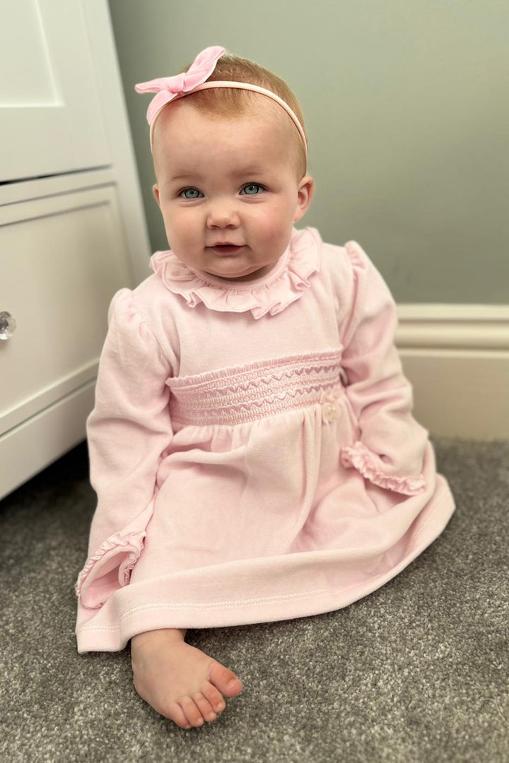 "Siena" Pink Smocked Velour Dress