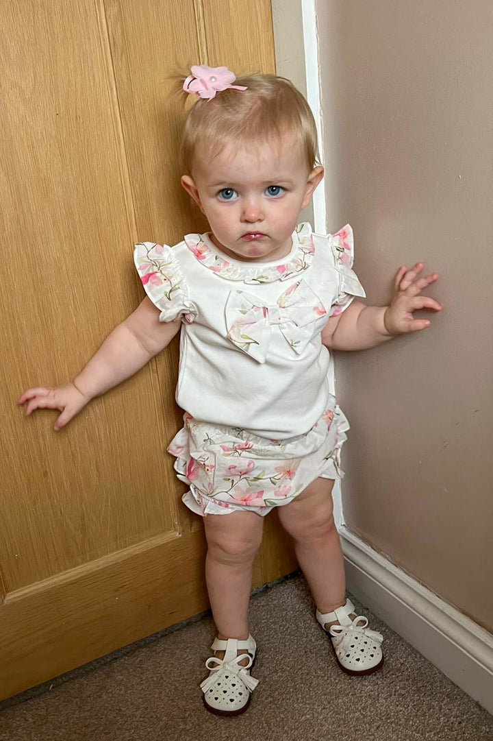 Mintini Baby "Iris" White & Pink Floral Blouse & Bloomers | Millie and John