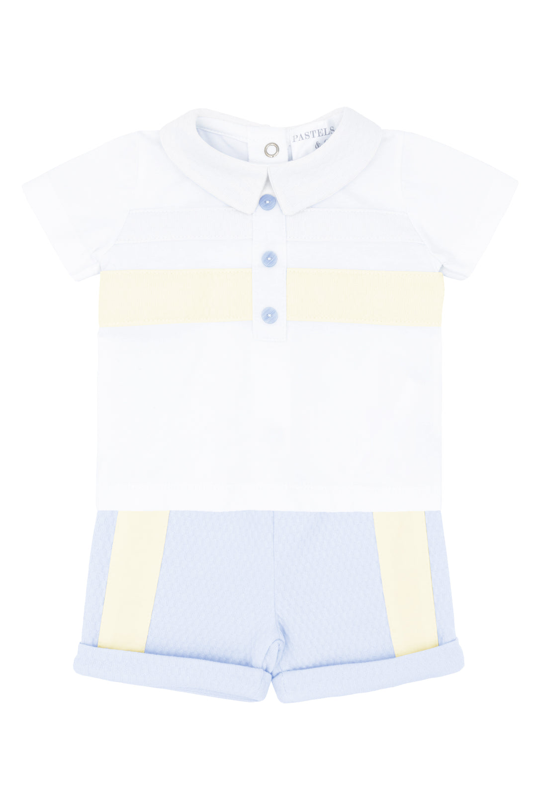 Pastels & Co "Bramble" Baby Blue & Lemon Polo Shirt & Shorts | Millie and John