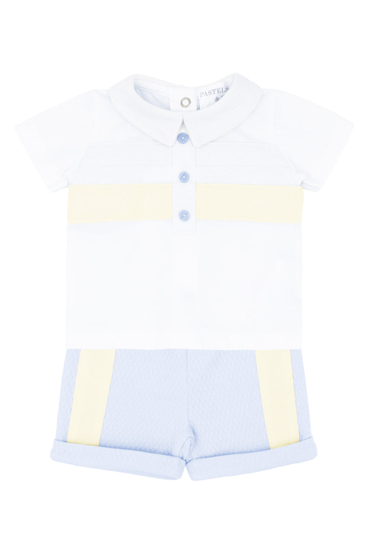 Pastels & Co "Bramble" Baby Blue & Lemon Polo Shirt & Shorts | Millie and John
