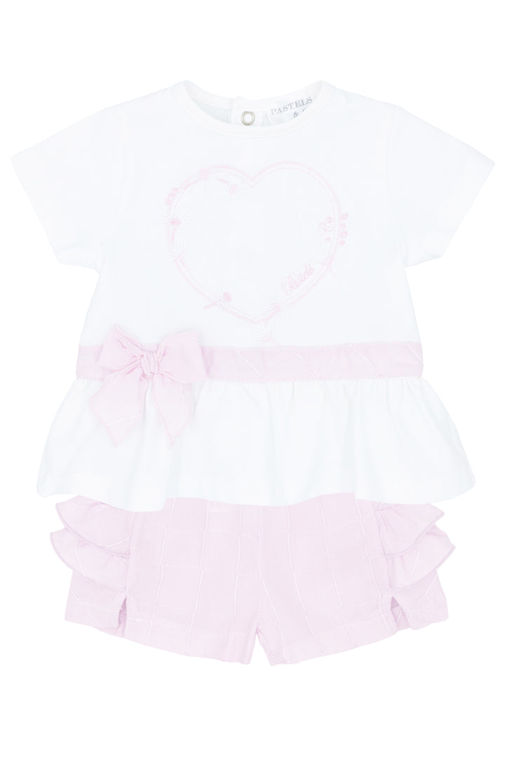 Pastels & Co "Caroline" White & Pink Blouse & Shorts | Millie and John
