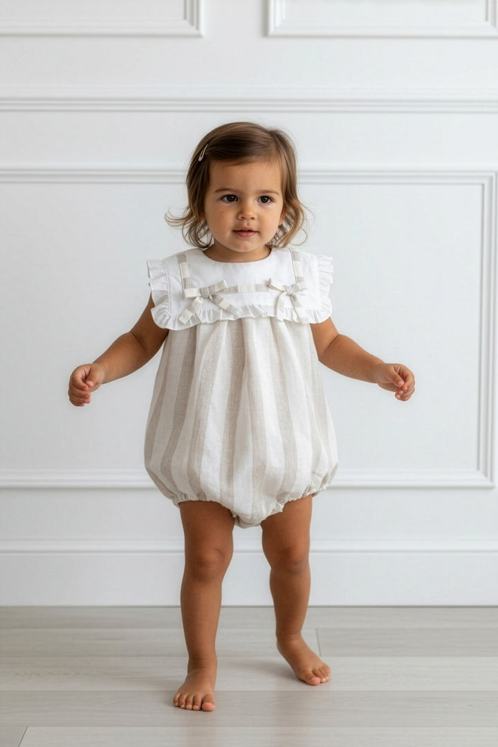 "Isabella" Beige Stripe Romper