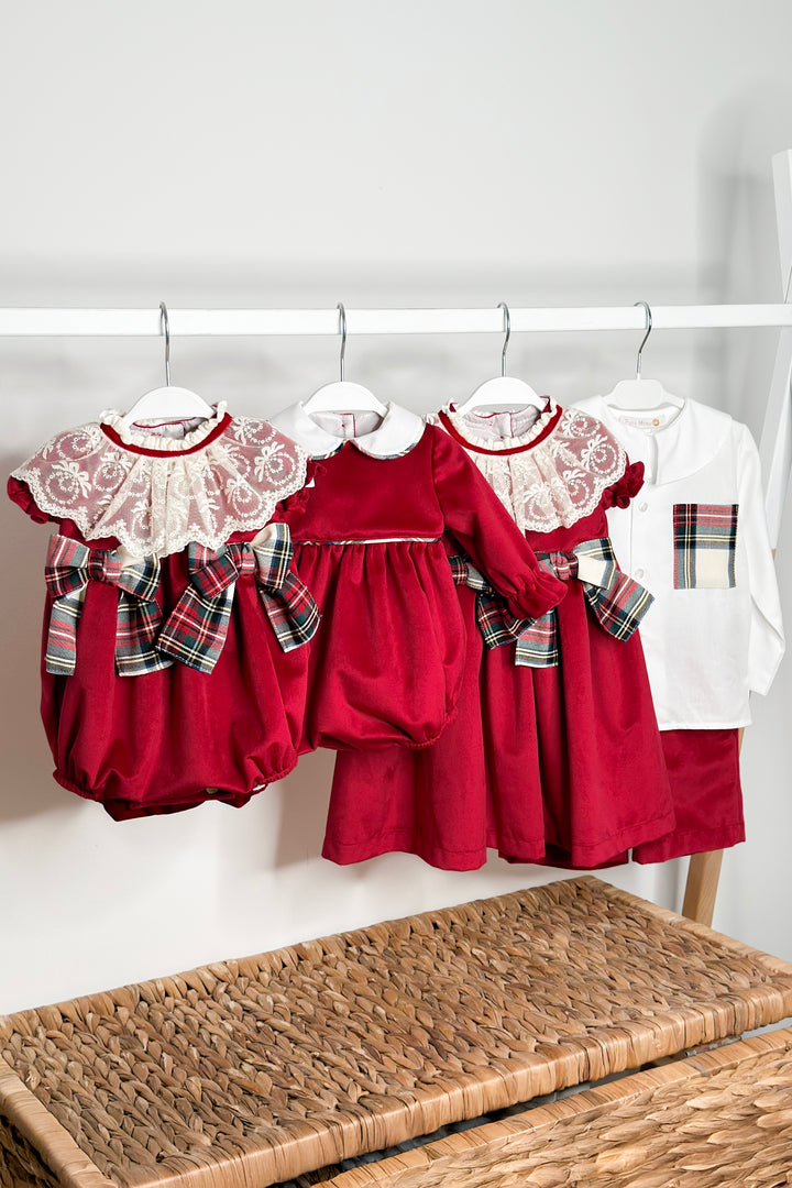 "Arianna" Red Velvet Tartan Romper