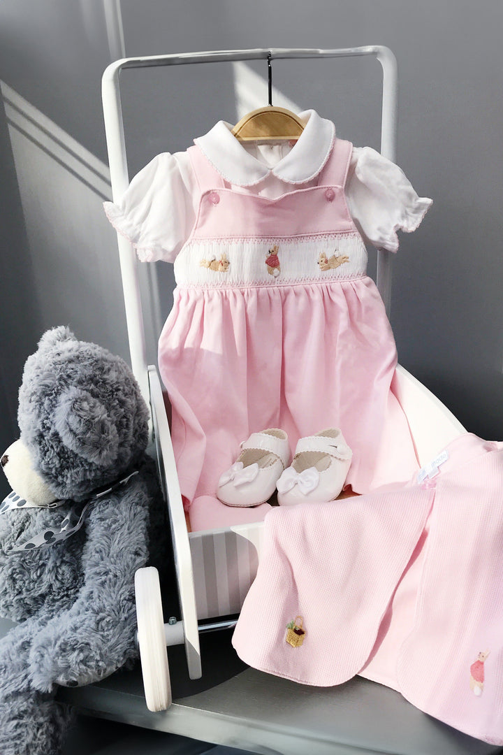 Mini-la-Mode The Flopsy Bunnies Pink Smocked Pinafore Dress | Millie and John