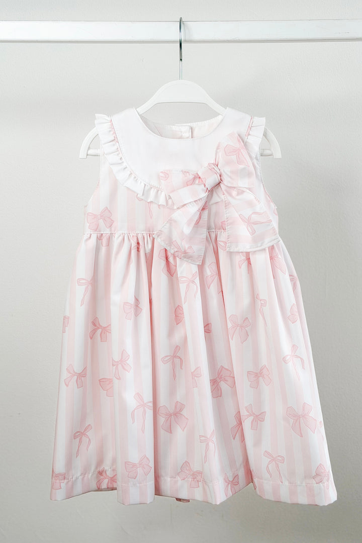 "Isabelle" Pink Stripes & Bows Dress