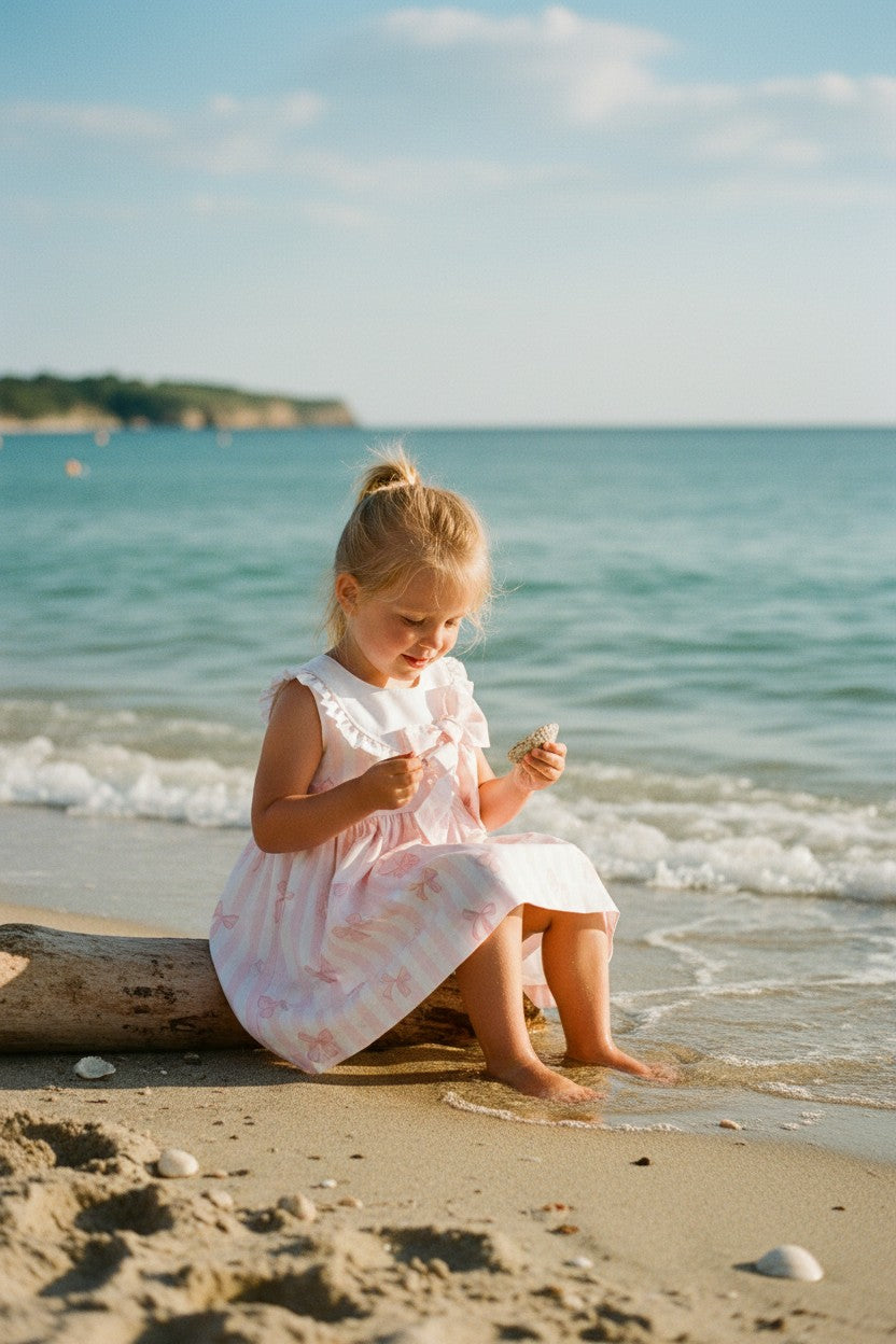 "Isabelle" Pink Stripes & Bows Dress