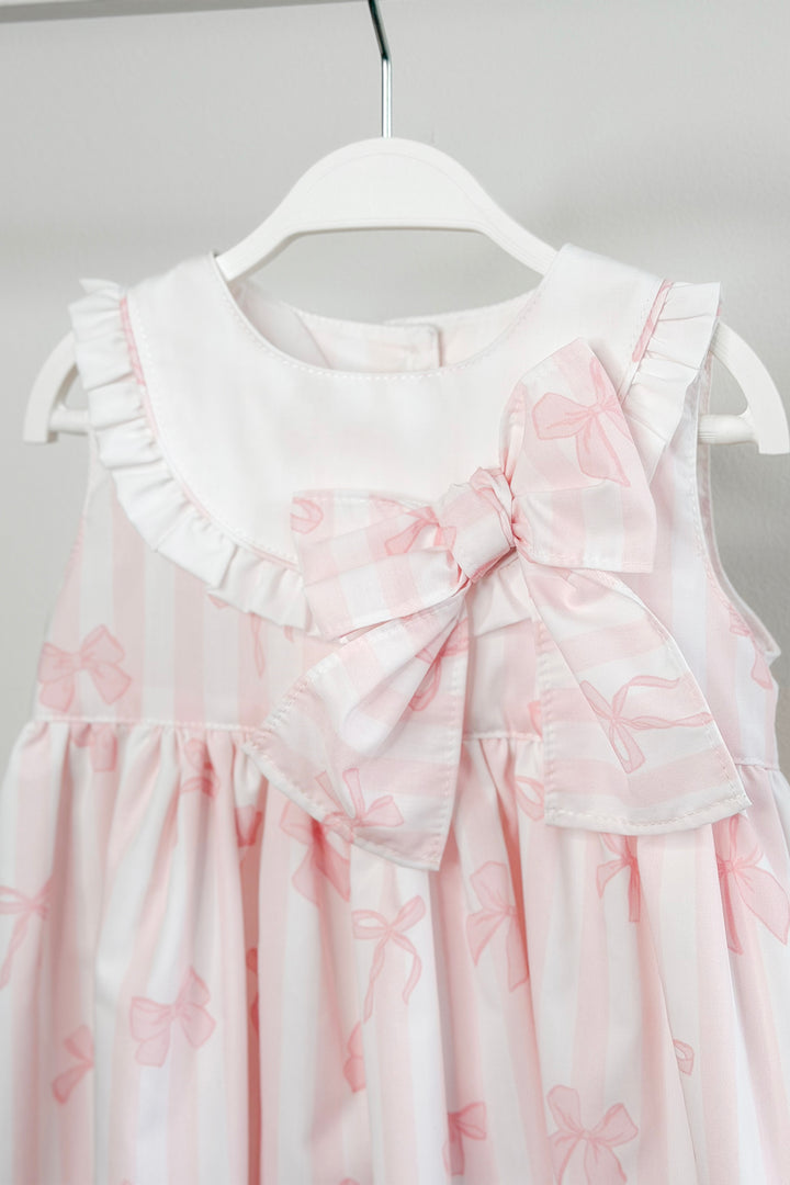 "Isabelle" Pink Stripes & Bows Dress