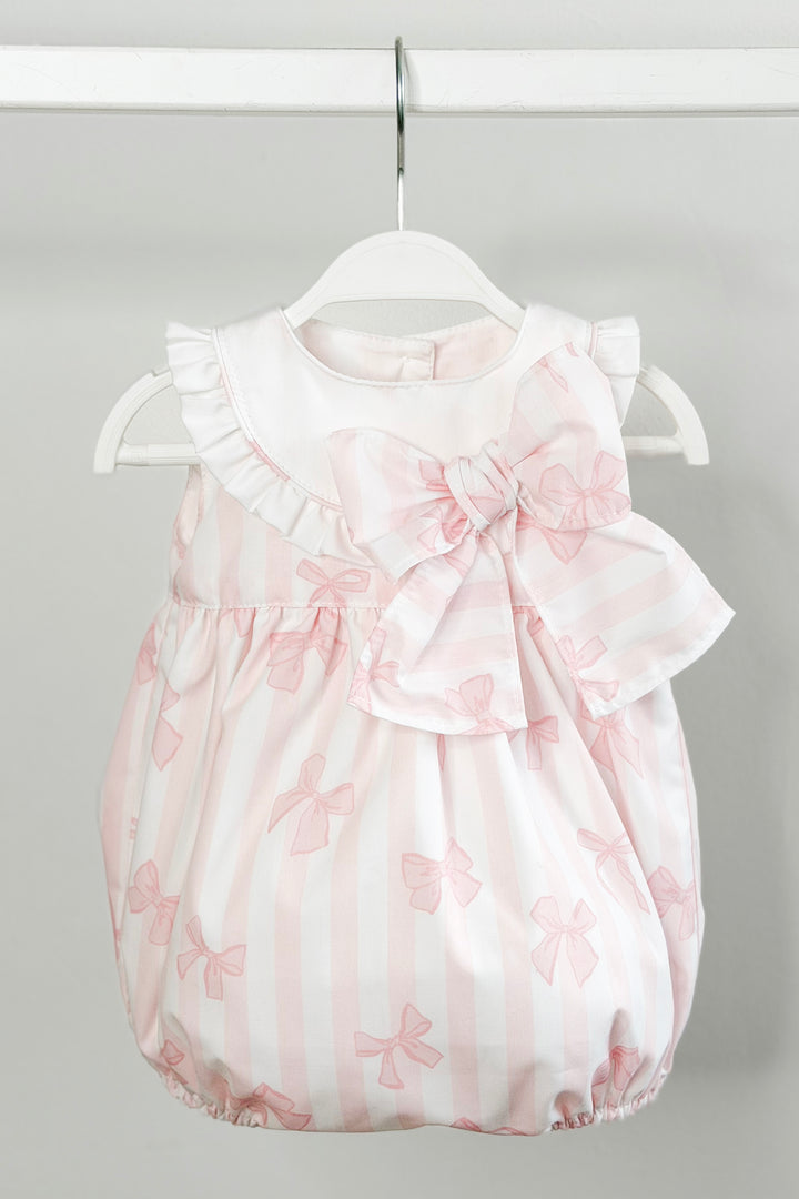 "Arabella" Pink Stripes & Bows Romper