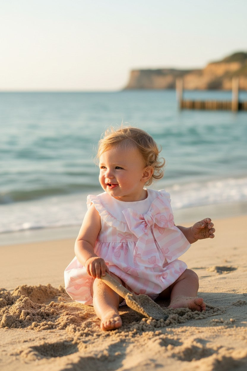 "Arabella" Pink Stripes & Bows Romper