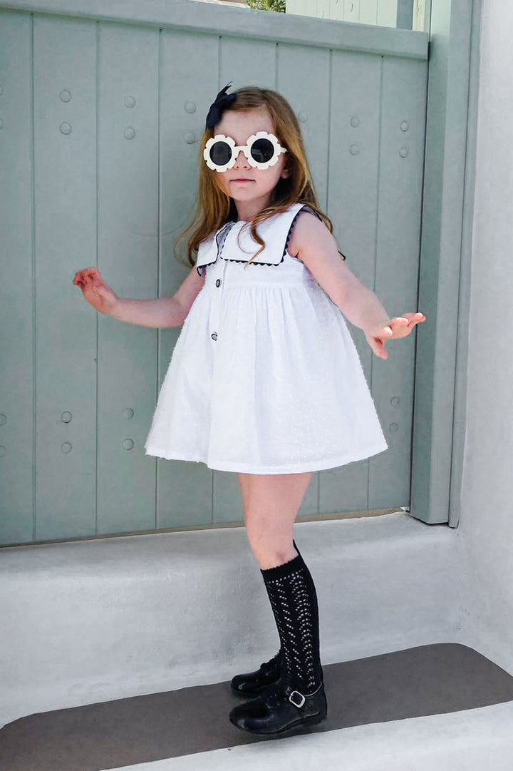 Chic by Deolinda "Arielle" White Plumeti Dot Nautical Dress & Bloomers | Millie and John