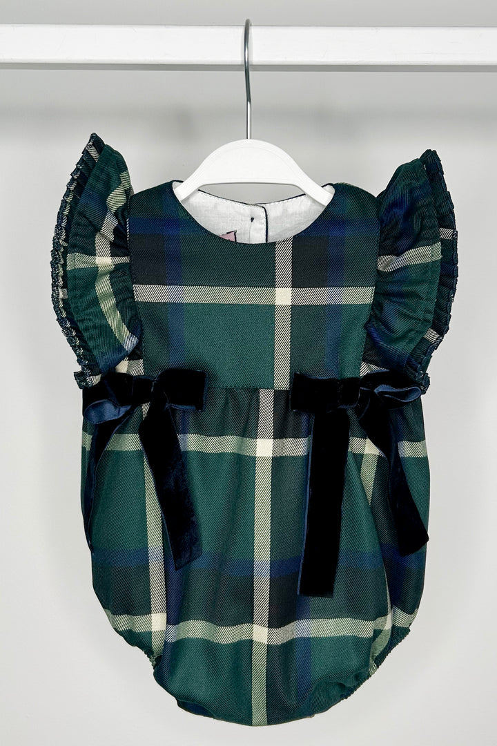 "Jemima" Bottle Green Tartan Romper