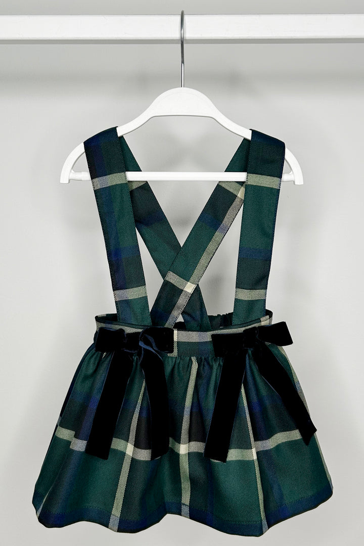 "Georgiana" Bottle Green Tartan Pinafore Skirt