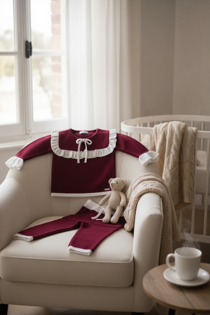 "Florence" Burgundy & White Knitted Tracksuit