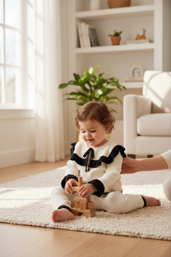 "Florence" Ivory & Black Knitted Tracksuit